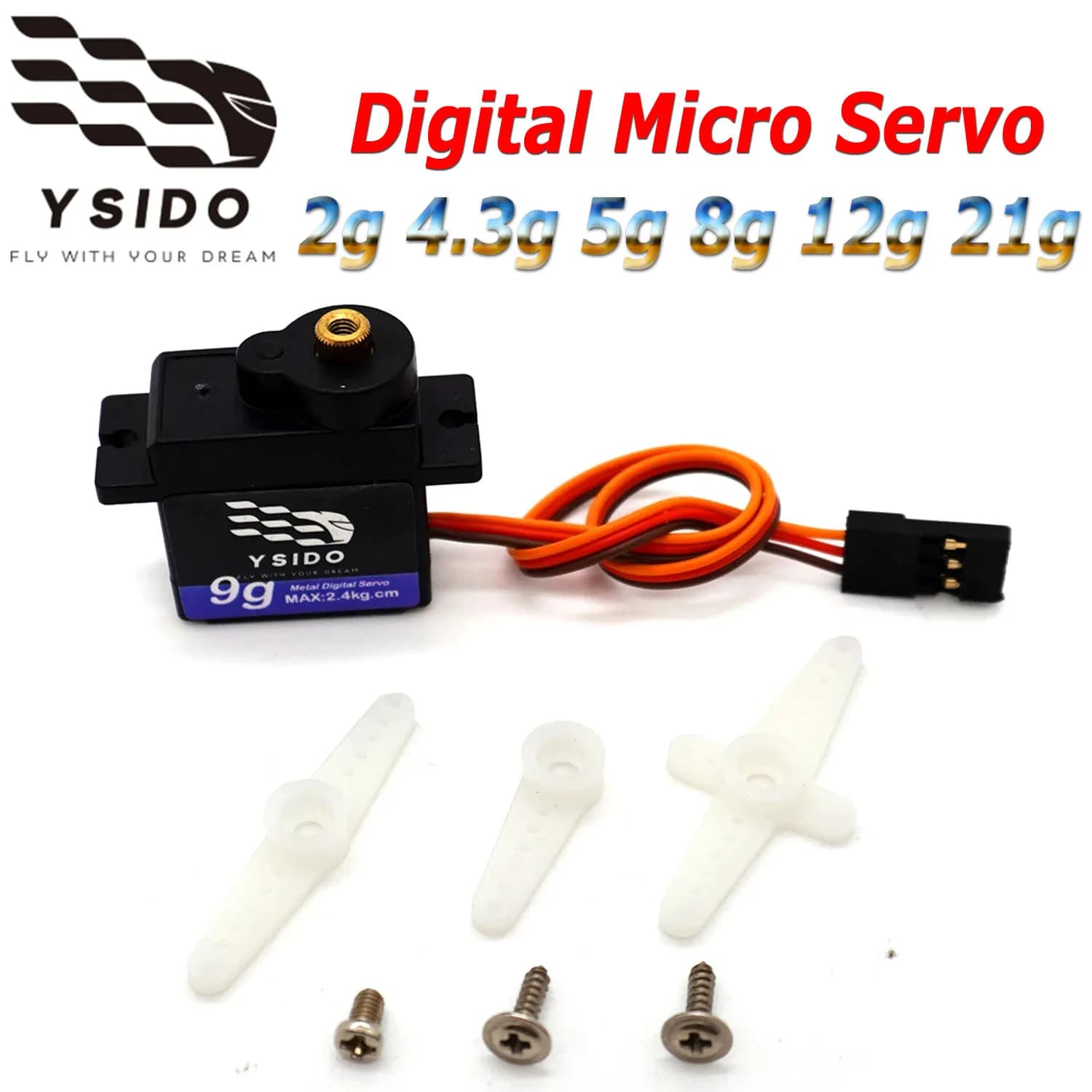 YSIDO Micro Servo Digitale 2g 3.7g 4.3g 8g 17g 21g per Aeromobili RC, Droni, Mini Auto, Elicotteri, Aerei ad Ala Fissa - Ricambi per Modelli RC