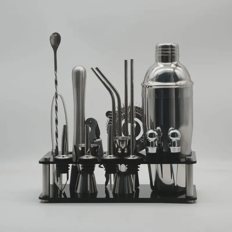 Stainless Steel Cocktail Shaker Set Bartender Kit Bar Tools with Acrylic Stand for Home Bar Party Drink Mixing Accessories