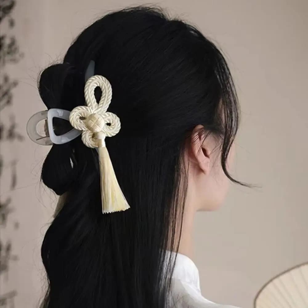 Fermagli per Capelli in Stile Antico Cinese, Clip Elegante in Acrilico con Nappa Intrecciata a Mano