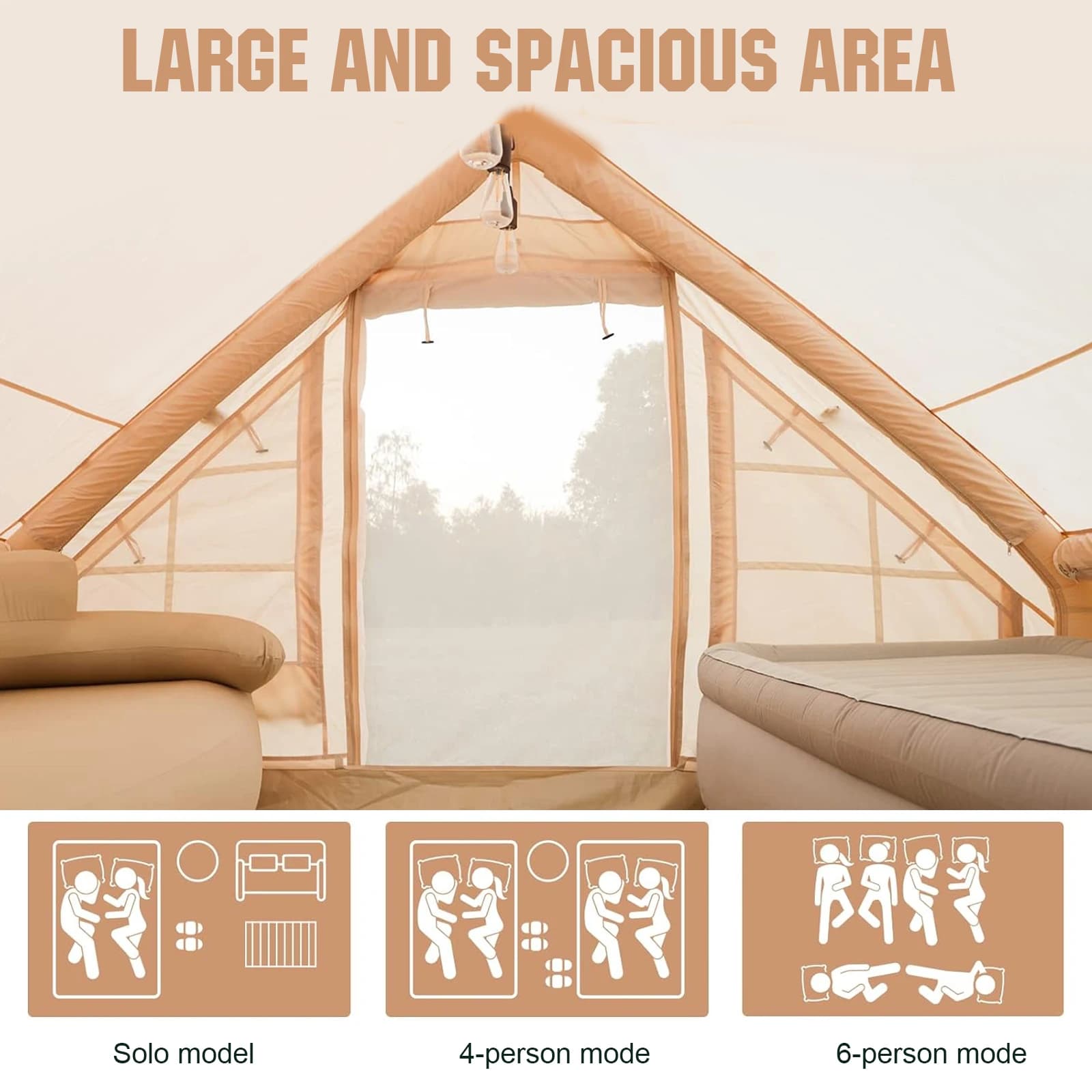 Tenda da Campeggio Istantanea per 4-6 Persone con Pompa Manuale, Tenda Gonfiabile Traspirante per Adulti, Viaggi ed Escursioni