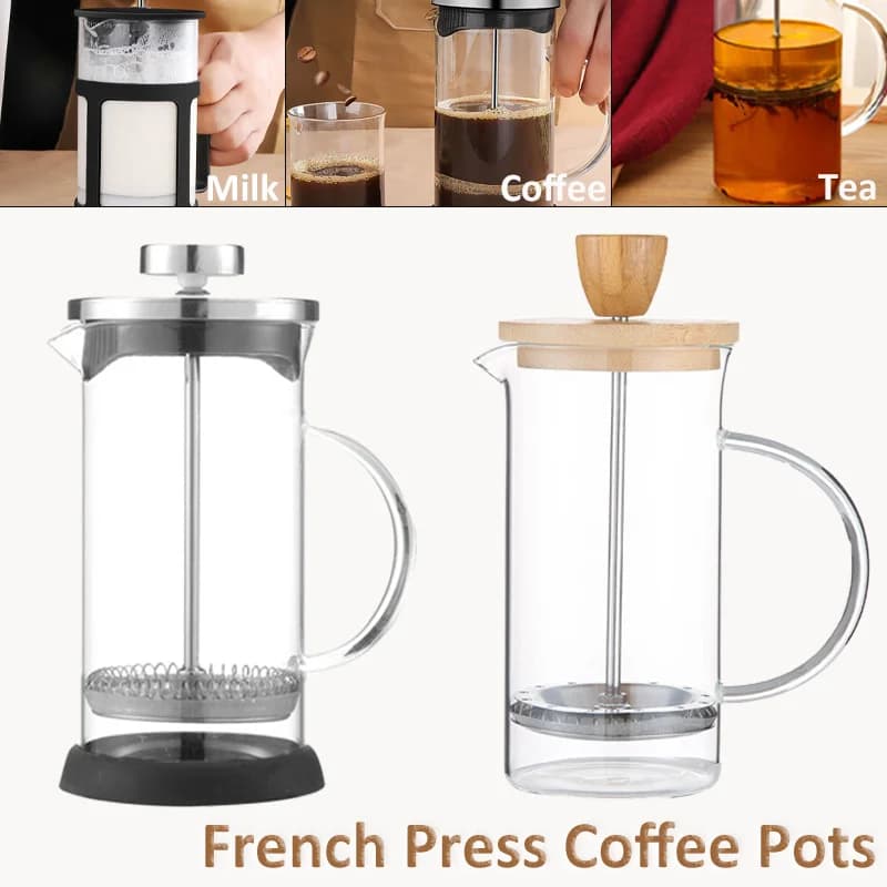 Caffettiera francese da 350-1000 ml Caffettiera in vetro in acciaio inossidabile Caffettiera in vetro borosilicato resistente al calore Caffettiera
