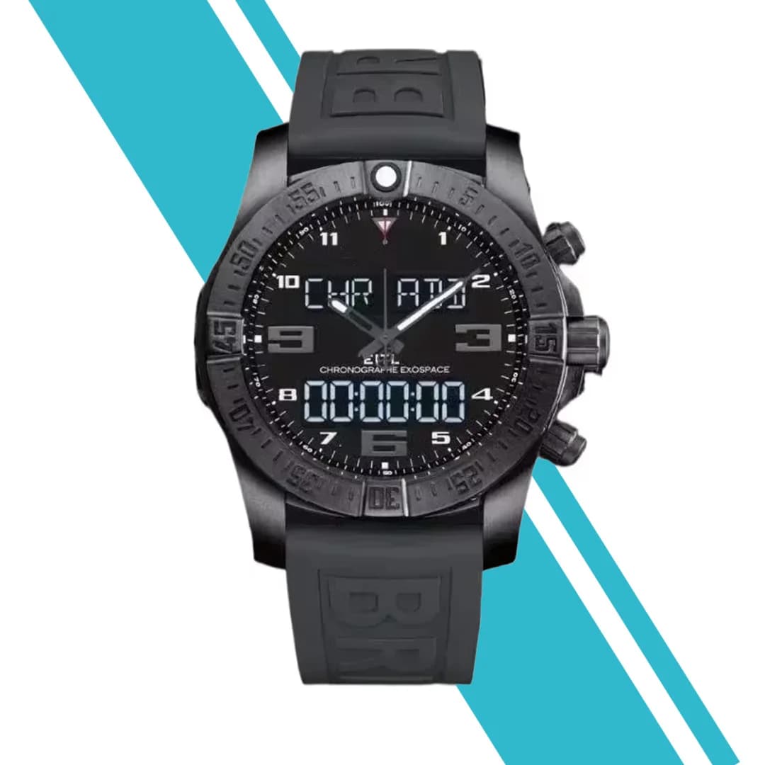 Orologi al Quarzo Evo Aerospace di Lusso, Orologio Digitale Sportivo da Uomo con Display LED Doppio, Personalizzabile, Cinturino in Gomma Nero e Blu