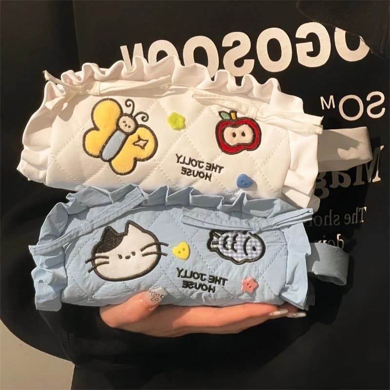 Borsa carina Astuccio per matite in tela Kawaii Cat Butterfly Borsa grande per riporre materiale scolastico Cancelleria per studenti Ritorno a scuola