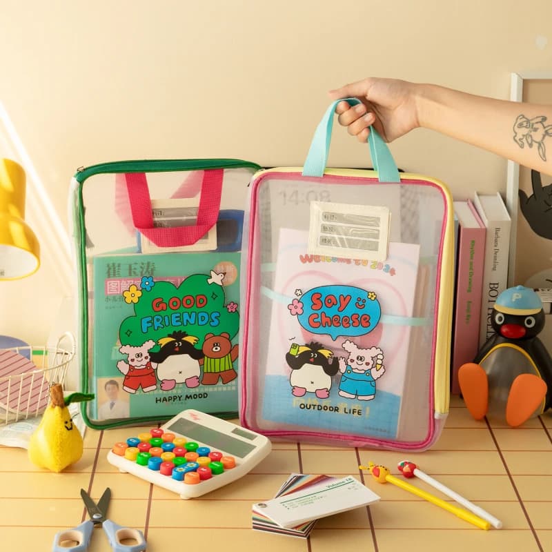 Transparent L Shape File Bag Zipper Document Organizer Large Capacity Double Layer Folder for Students Papers Storage