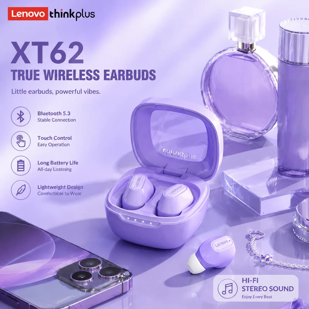 Lenovo XT62 Wireless Bluetooth 5.3 Earphones Low Latency Dual Mode Music Gaming Earphone With Mic Earbuds Sports In-Ear Headset