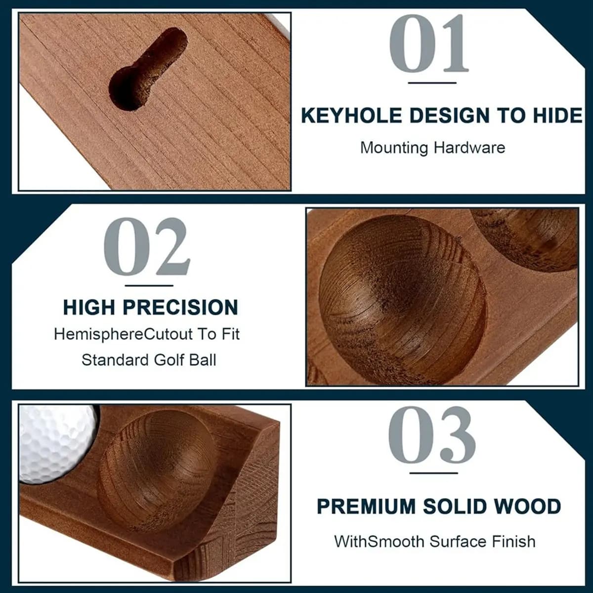 Espositore da parete in legno A56K per 6 palline da golf di dimensioni standard