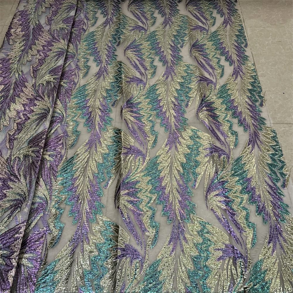 Tessuto in Pizzo Africano 2025, Materiali in Cotone per Abbigliamento, al Metro, Bianco, Ricamato, con Paillettes, per Abiti da Festa, Tulle, 5 Iarde