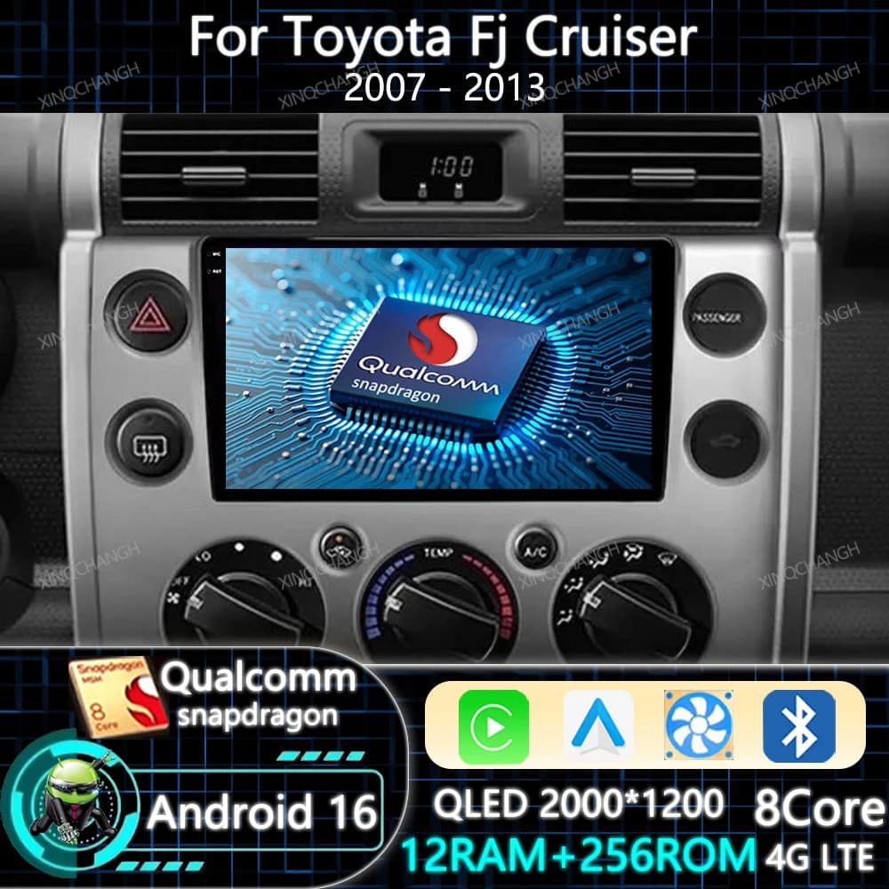 Android 16 Car Radio Carplay Auto For Toyota Fj Cruiser 2007 - 2013 Qualcomm 4G WIFI Multimedia Video Player BT 2DIN Navigation