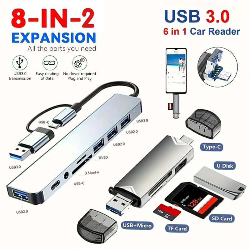 USB C Hub 8In1 7in2 7in1 Type C 3.1 To 4K HDMI Adapter with RJ45 SD/TF Card Reader PD Fast Charge for MacBook Notebook Laptop