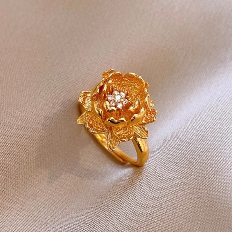 Anelli di apertura di loto con zirconi in oro 24k per le donne Nuovo stile cinese Luce di lusso Anello per dito indice Design Senso Accessori Regali