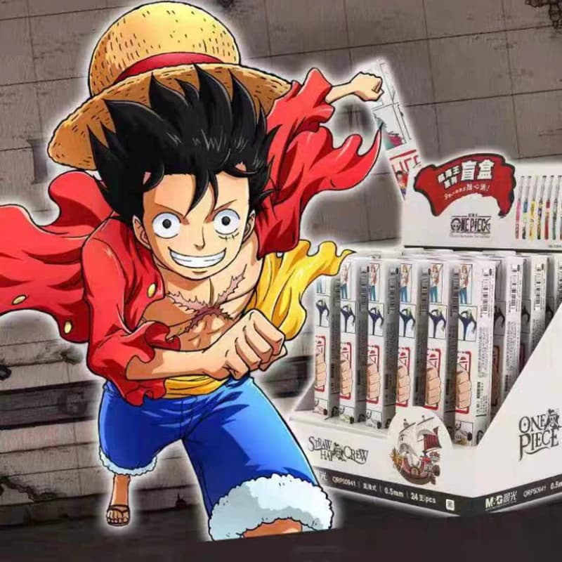 Penna Gel One Piece Monkey D. Luffy Anime Cartoon per Studenti, Nera, a Inchiostro Liquido a Rapida Asciugatura, Scatola a Sorpresa, Giocattolo, Ingrosso