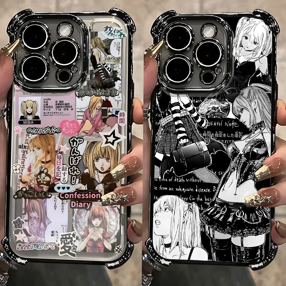 Anime Misa D-Death N-Note Four Corner Anti Fall Case for iPhone 17 Air 16 E 15 14 Plus 13 12 Mini 11 Pro Max Acrylic Sheet Cover