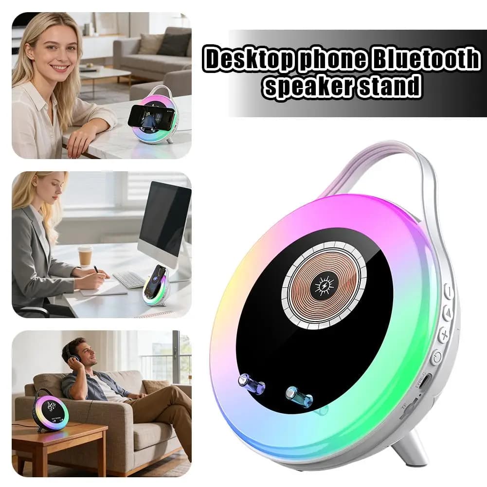 Altoparlante Bluetooth Portatile Multifunzione con Supporto per Telefono, Luci RGB, Sensore e Audio Surround