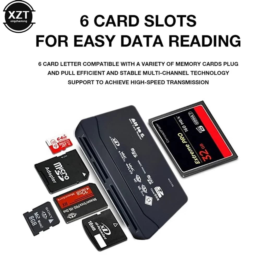 Lettore di schede tutto in uno Adattatore per lettore di schede SD USB 2.0 Supporto TF CF SD Mini SD SDHC MMC MS XD Lettore di schede di memoria Convertitore di scrittura