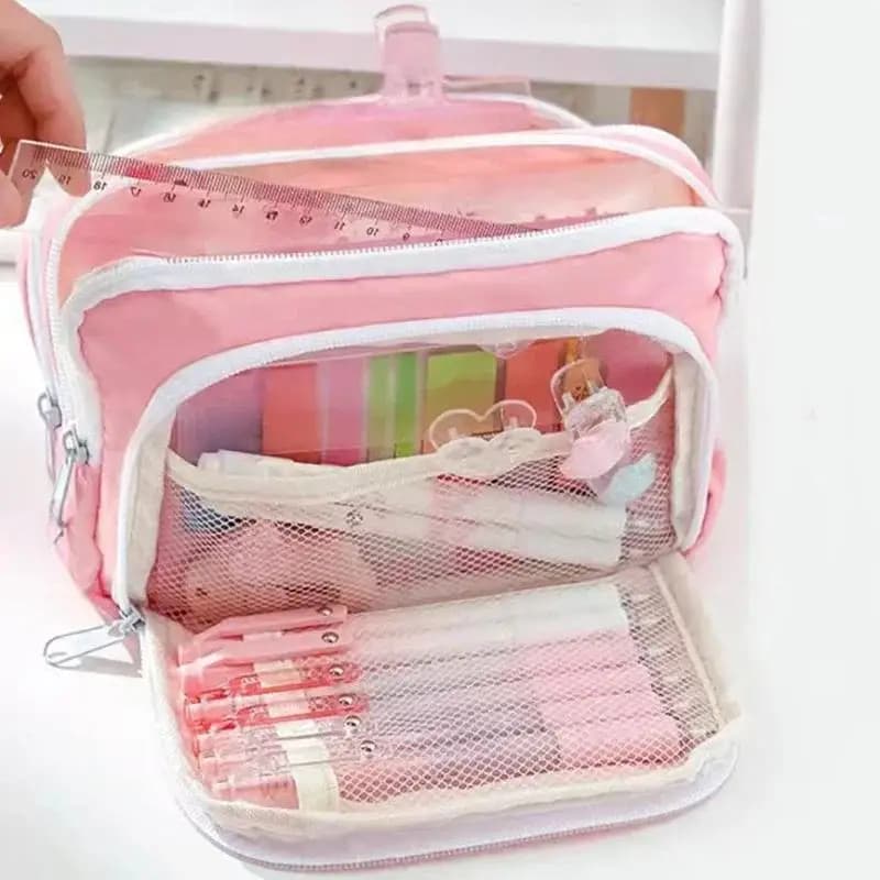 Portable Large Capacity Aesthetic Pencil Bag and School Case Pen Holder Cute Zipper Pouch for Girls Stationery Simple Style