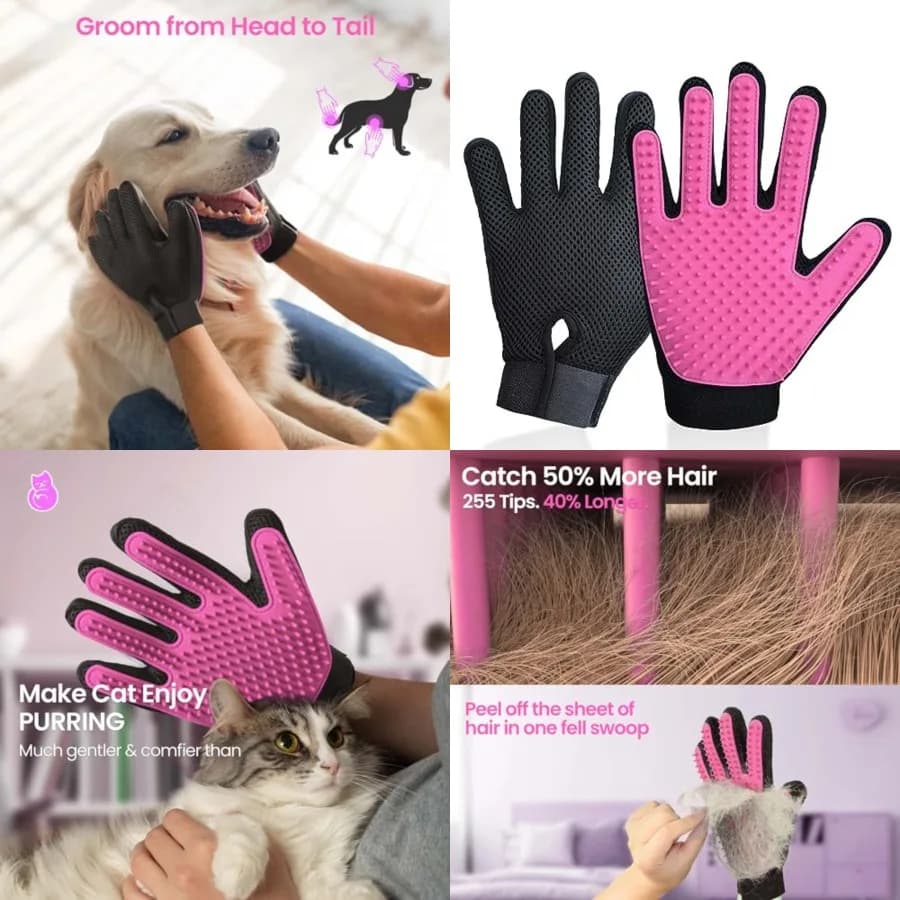 Guanti per toelettatura animali, versione aggiornata con 255 punte in silicone migliorate, guanti rimuovi peli per cani e gatti, spazzola da bagno