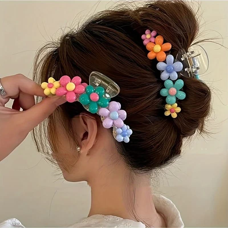 1pc Women'S Multicolor Flower Sweet Cute Fashion Y2K Large Hair Bun Hair Claw Clip