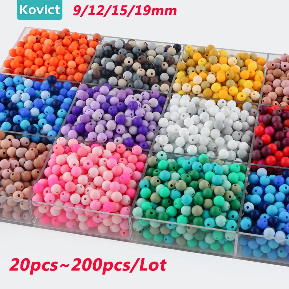 Kovict 9/12/15/19MM 20 ~ 200 pezzi perline in silicone rotonde perline sparse portachiavi fai da te braccialetto collana accessori per la creazione di gioielli