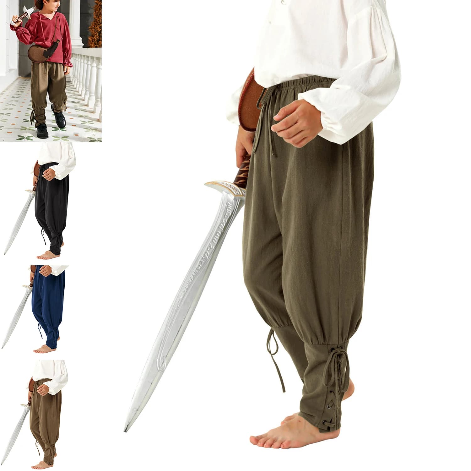Costumi Cosplay per bambini Set di pantaloni da cavaliere pirata increspato Halloween Medievale Rinascimentale Vitoriano Era Vampiro