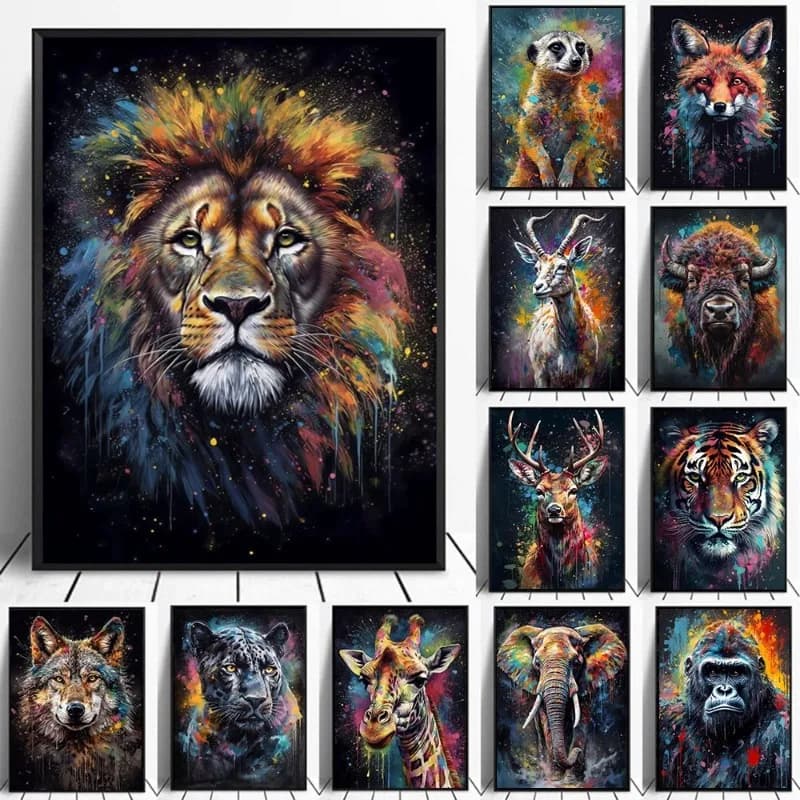 Abstract Graffiti Wall Art Canvas Painting Watercolor Monkey Snake Lion Tiger Animal Portrait Poster for Living Room Home Dec