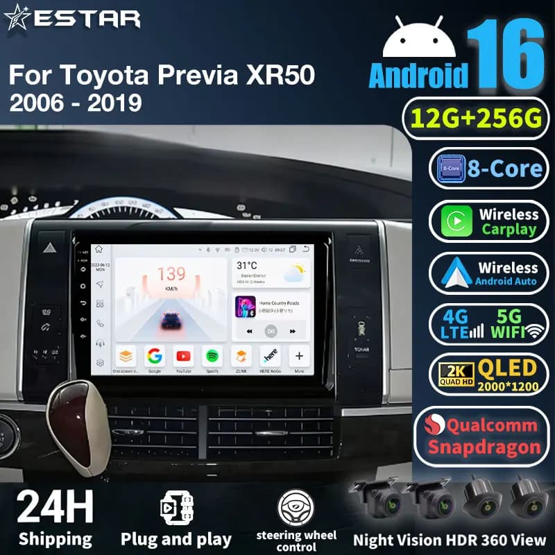 Android 16 Car Radio For Toyota Previa XR50 2006 - 2019 GPS Multimedia Player Navi Head Unit Wireless Carplay Auto Video RDS DSP