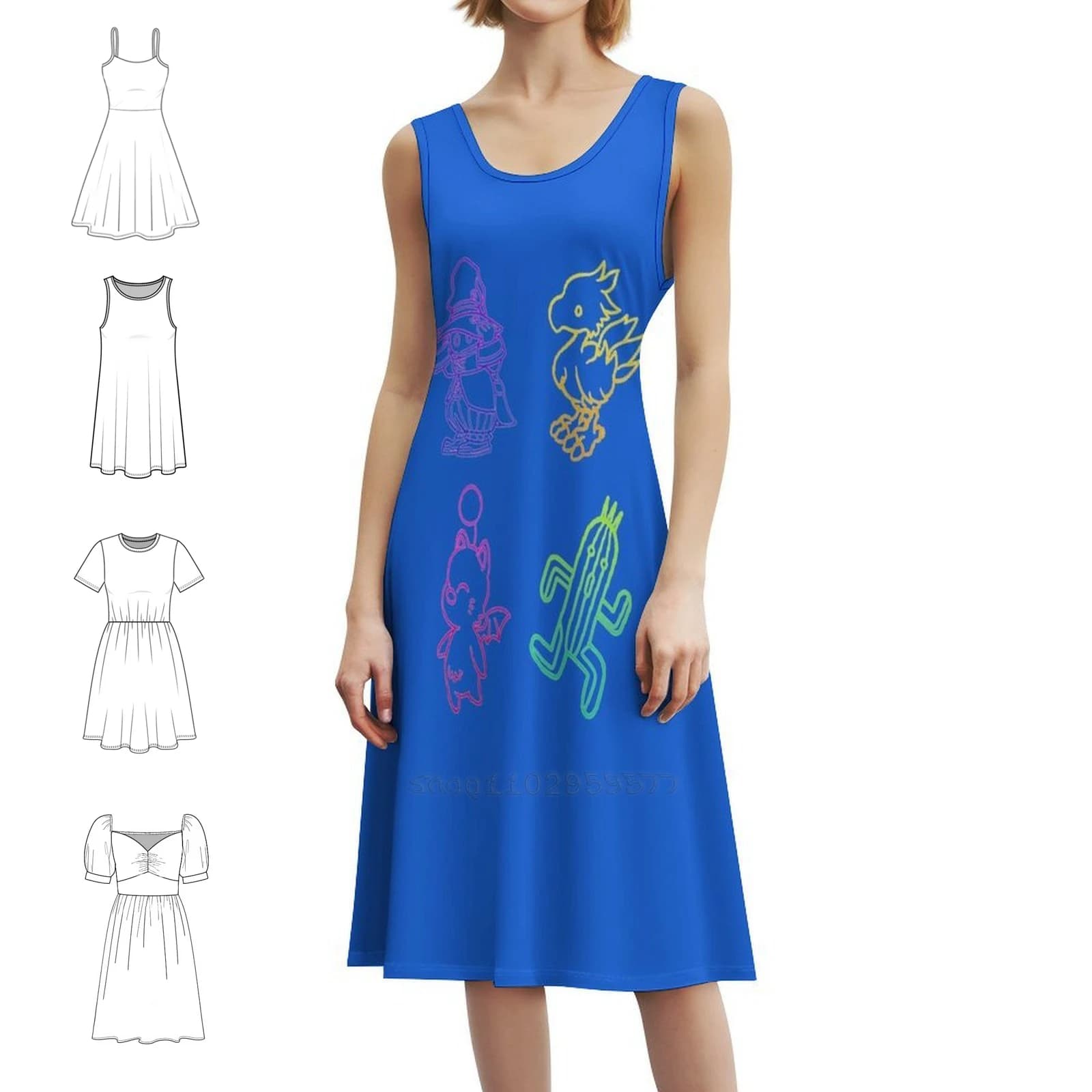Final Fantasy Outlines Classic T Shirt Bohemian Sleeveless Dress Multi-Print Beach Vacation Party Dress Final Fantasy Outlines