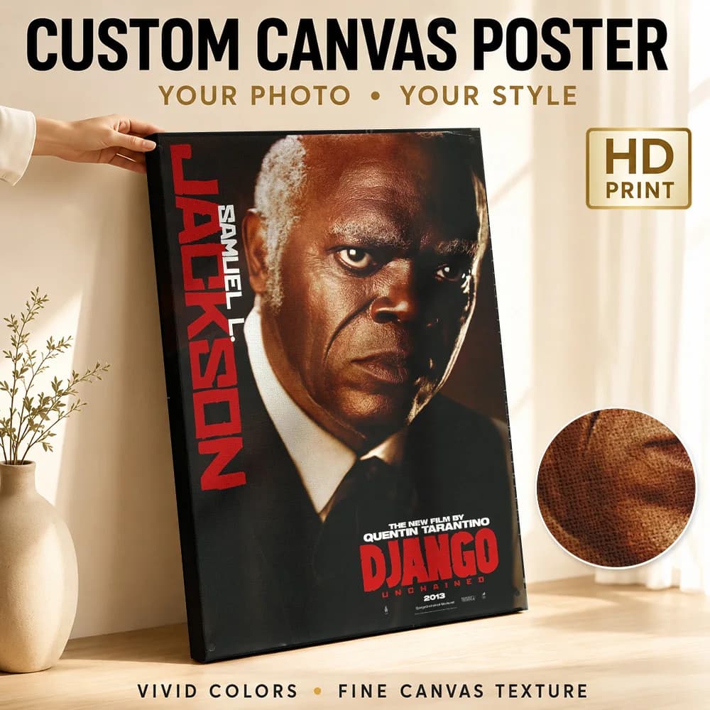 Django Unchained: Samuel L. Jackson Framed Canvas Poster Custom Modern Pop Culture Wall Art for Living Room Bedroom Decoration