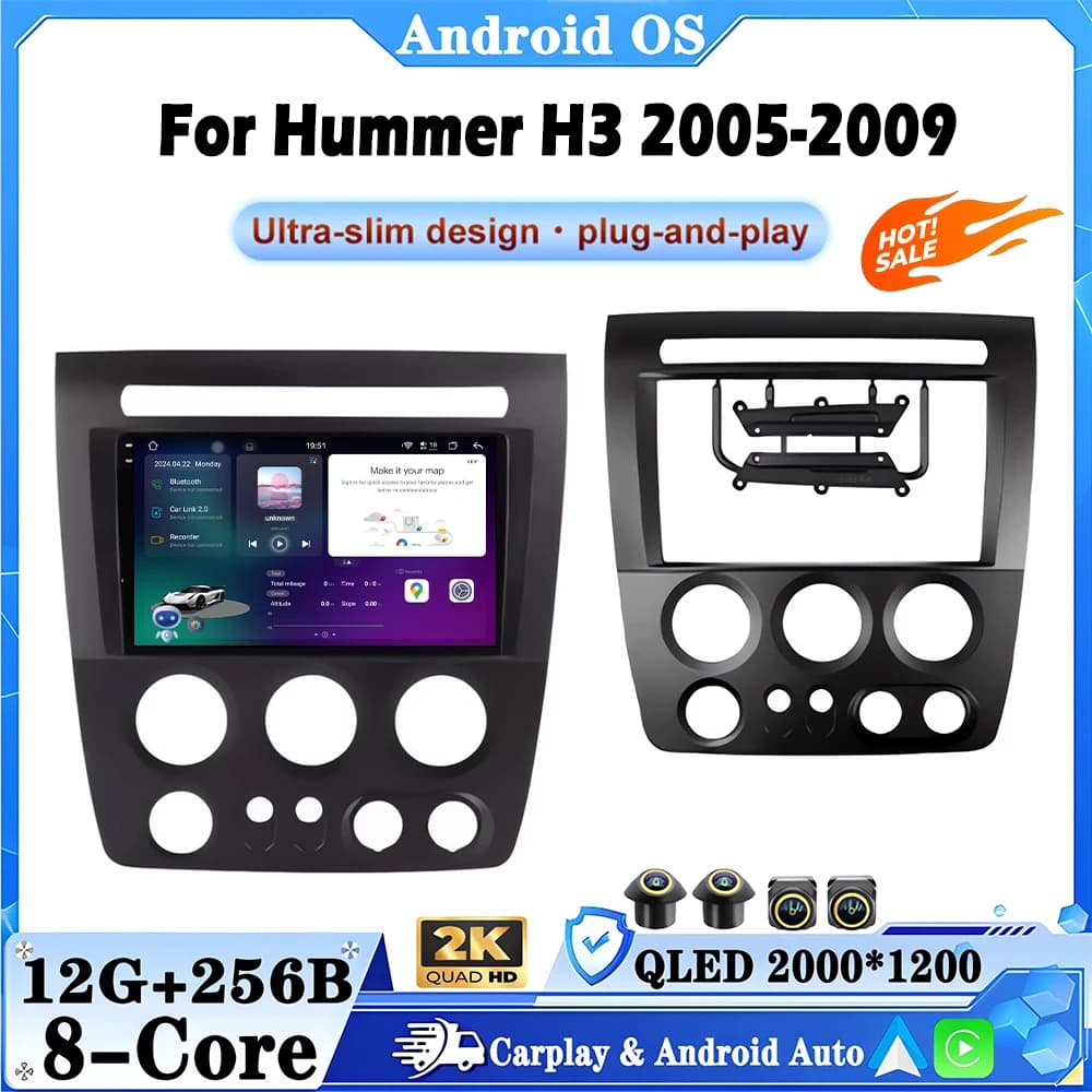 9" Android Auto For Hummer H3 2005-2009 Car Player Radio GPS Navigation Multimedia Video Stereo WIFI