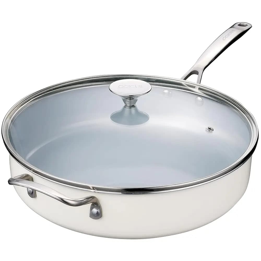 Padella antiaderente con coperchio da 5 QT, padella profonda con manico ausiliario in acciaio inossidabile, padella grande da 12 pollici, padella jumbo in ceramica.