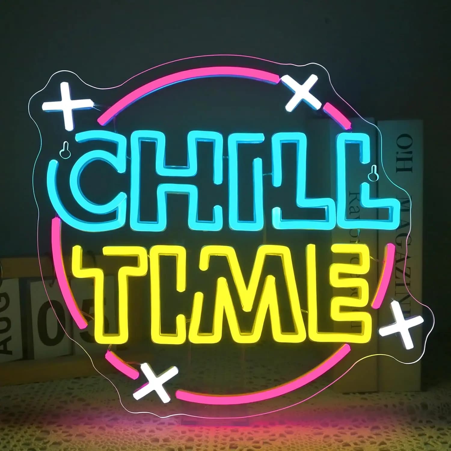 Insegna Luminosa al Neon 'Chill Time' USB Dimmerabile LED per Camera da Letto, Soggiorno, Club, Bar, Man Cave, Regali per Feste, Decorazione Murale