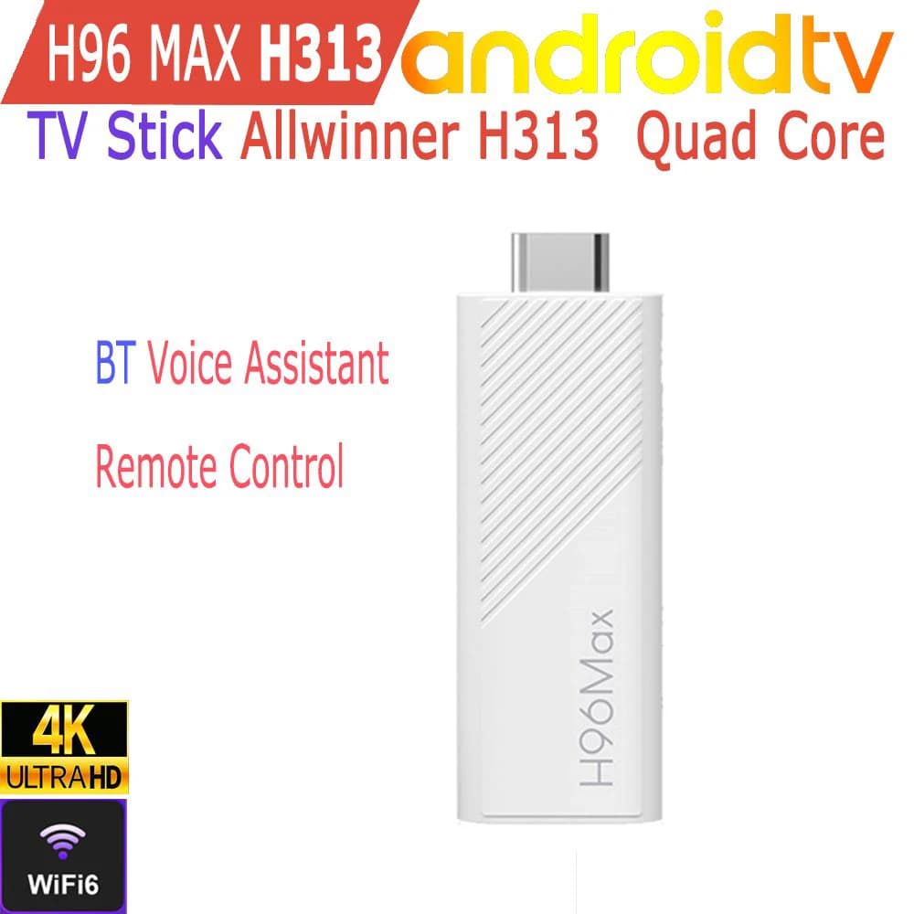 H96 Max H313 Android TV Stick Allwinner Quad Core 4K Video Wifi6 con Assistente Vocale Smart TV Box