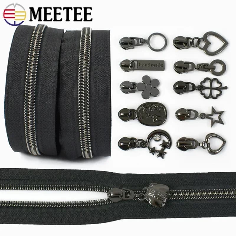 2/4M 5 # Nastro per cerniera in nylon Gunblack Cerniere per denti a spirale Borsa scorrevole Tasca Decor Estrattore per zip Kit di riparazione per cerniere per vestiti Accessori fai da te