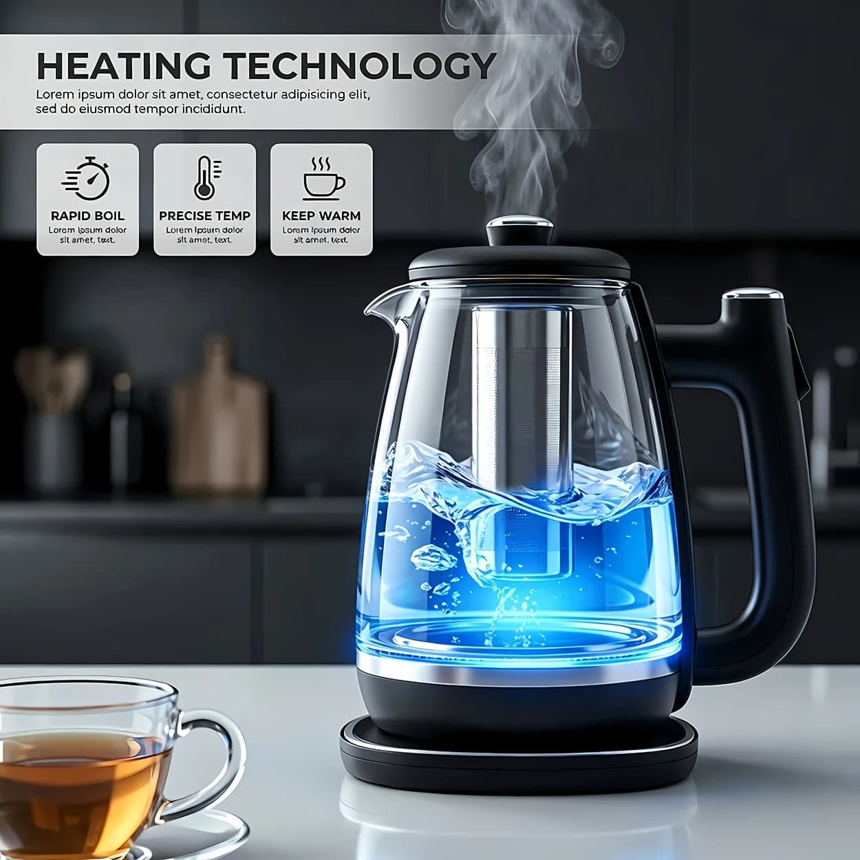 Electric Kettle 1150W Rapid Heating with Boil-Dry Protection. Easy to Clean, Features Auto Shut-Off, And Includes A Removable Stainless Steel Filter. Suitable for Various Settings to Brew Coffee, Tea, And Heat Water for Milk. A Perfect Gift
