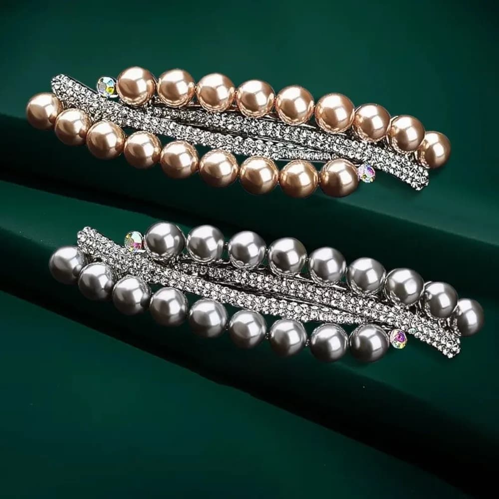 Vintage Imitation Pearl Hair Clip High-end Double Row Spring Hairpin Shiny Elegant Barrettes Hair Accessories