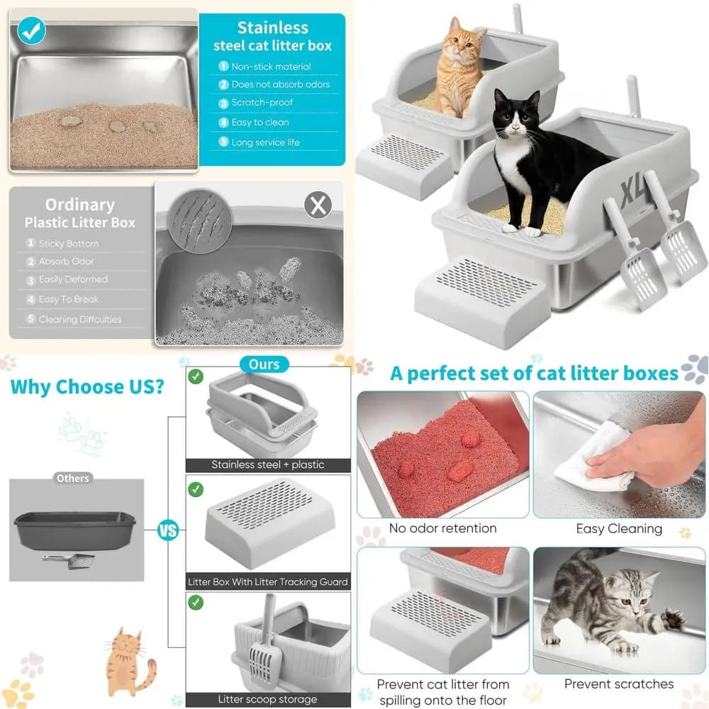 Lettiera per Gatti in Metallo Extra Large con Coperchio, Bordi Alti per Gatti Grandi e Gattini, XL Inodore, Antiaderente, Facile da Pulire, Step & Scoop