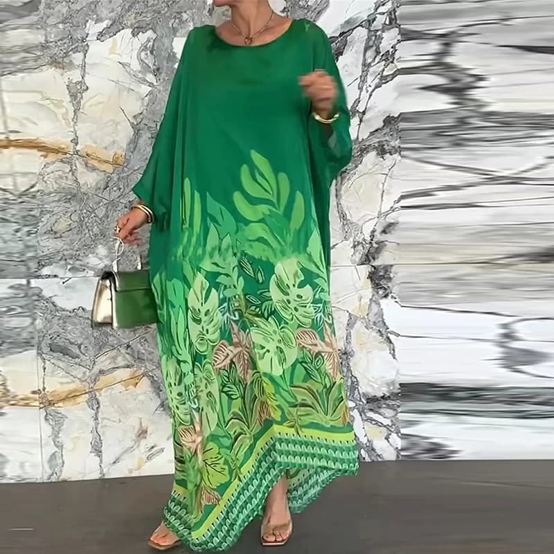 Nuove donne eleganti abito lungo moda girocollo manica a pipistrello abiti da festa vacanze estive abito ampio taglie forti donna