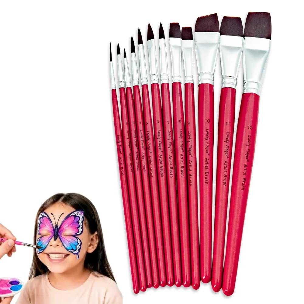 Face Paint Brushes, 12PCS Artist Acrylic Paint Brush Set for Face Body Shoe Painting, Ideal for Cosplay Party Stage Makeup
