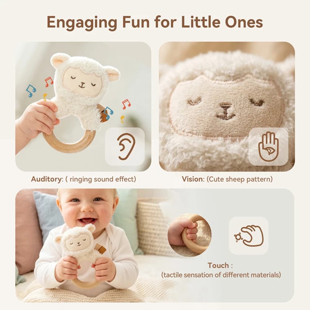 Sensory Development Educational Toy Baby Plush Lamb Rattle Cartoon Animal Soothing Rattle Develop Hand Eye Coordination Promotes