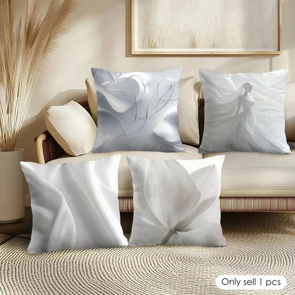 Elegant White Design Cushion Cover Pillowcase Ultra Soft Skin Friendly Fabric Cloud Like Comfort & Concealed Zipper