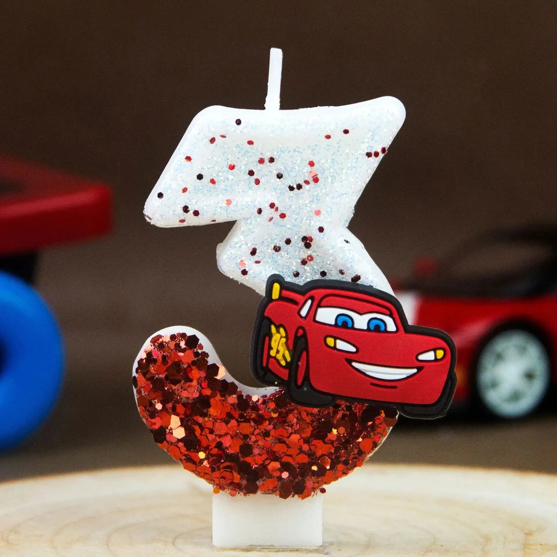 Candela Digitale di Compleanno Lightning McQueen, Numero da 0 a 9, Decorazione per Torta a Forma di Auto da Corsa per Feste dei Bambini