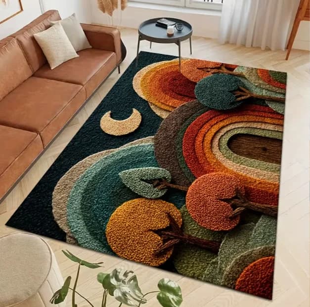 Large Bohémien Carpet Colored for Living Room and Bedroom, Modern Carpet for Interior, Contemporary Home Decoration