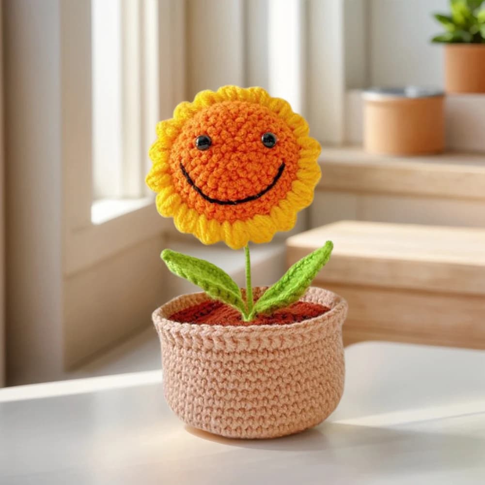Kit Fai-da-Te per Fiori in Vaso all'Uncinetto, Piante Carine Lavorate a Mano (Girasole Felice)