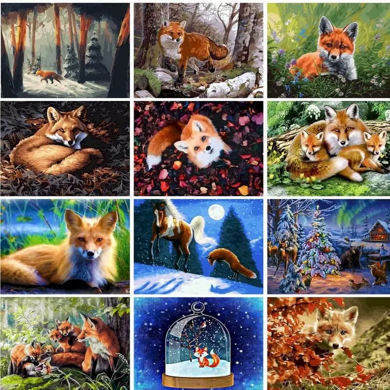 Oil Painting By Numbers Fox DIY Paint By Numbers For Adult Animals Frameless Canvas Painting Unique Gift 【frameless】
