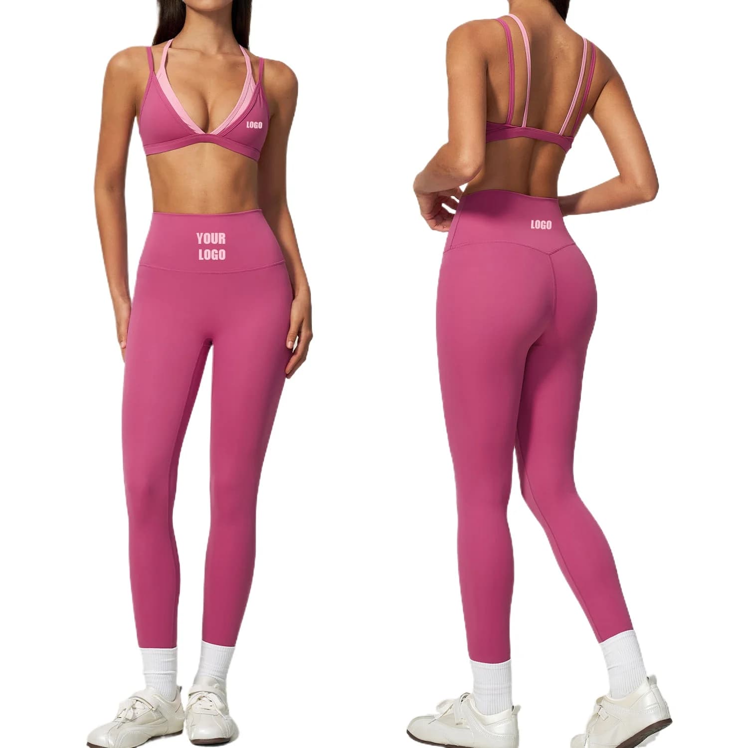 Personalized LOGO Customized Women's Sports Fake Two-piece Thin Shoulder Strap Sports Suit Casual Running Yoga Two-piece Set