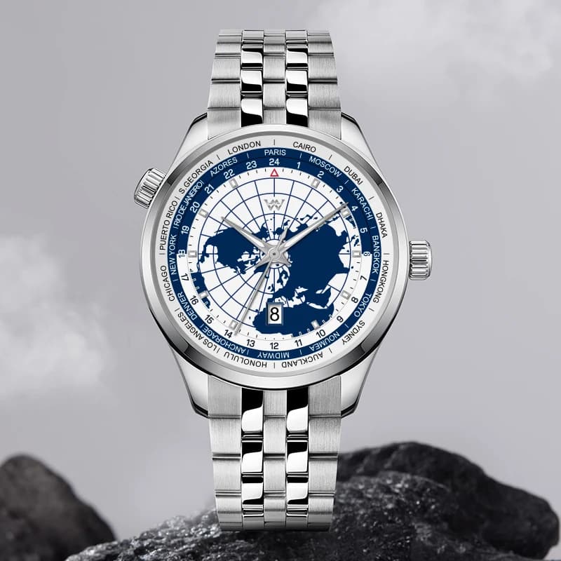 Watch WM Automatic Mechanical Men's NH34 Zaffiro World Time Original Water Resistant 100M Welly Merck Watches Men WM221