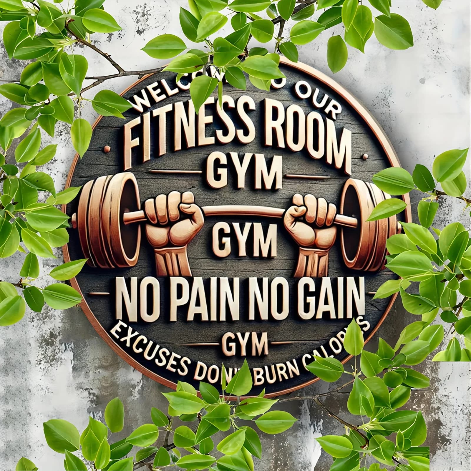 2D Aluminum Plate, 20x20 cm - Motivational Wall Decoration 'No Pain No Gain' with Handlebar Design - Interior/Esternial Weatherproof