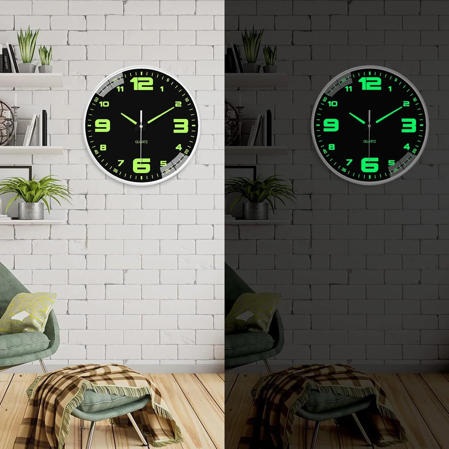 1pc glow-in-the-dark wall clock, silent non-ticking, battery-powered glow-in-the-dark wall clock, home decor