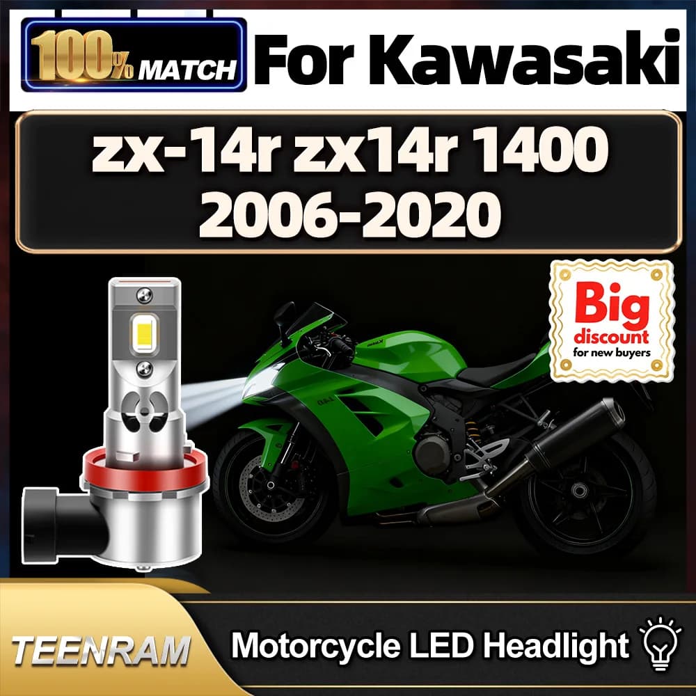TEENRAM Moto LED Lampadine per fari Moto Fiale Ampoule Per Kawasaki zx-14r zx14r 1400 2006 2007 2008 2009 2010 2011-2020