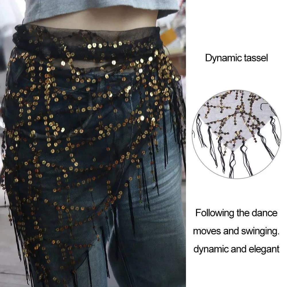 Shiny Sequins Belly Dance Hip Scarf Triangular Tassel Dance Skirt Waist Belts Elegant 6 Colors Belly Dance Belt Latin Dancer