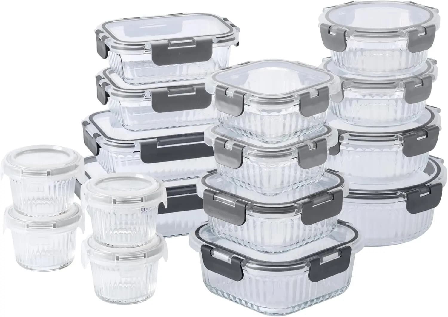 Set da 32 Pezzi Set di Contenitori per Alimenti in Vetro Borosilicato con Divisori - Coperchi Ermetici per Preparazione e Conservazione dei Pasti